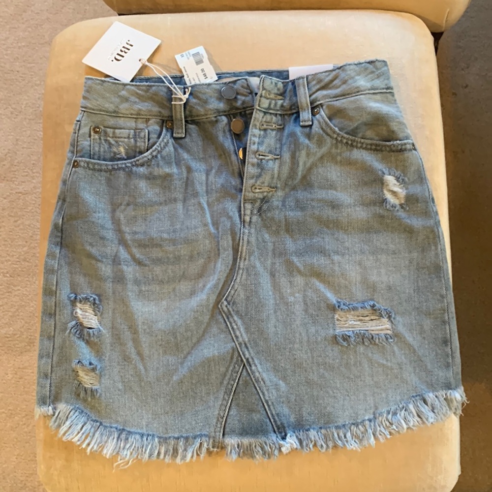JBD “ just black denim” distressed denim skirt